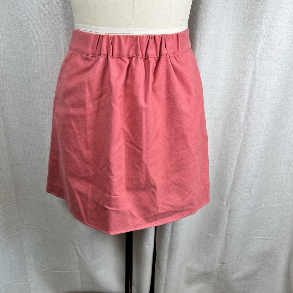 J Crew Sidewalk Mini Skirt Coral Pink Elastic Waist Size XS Wool Blend Pockets